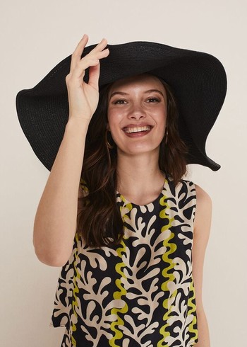 Phase Eight Oversized Straw Hats Black Canada | PKGMOS-267